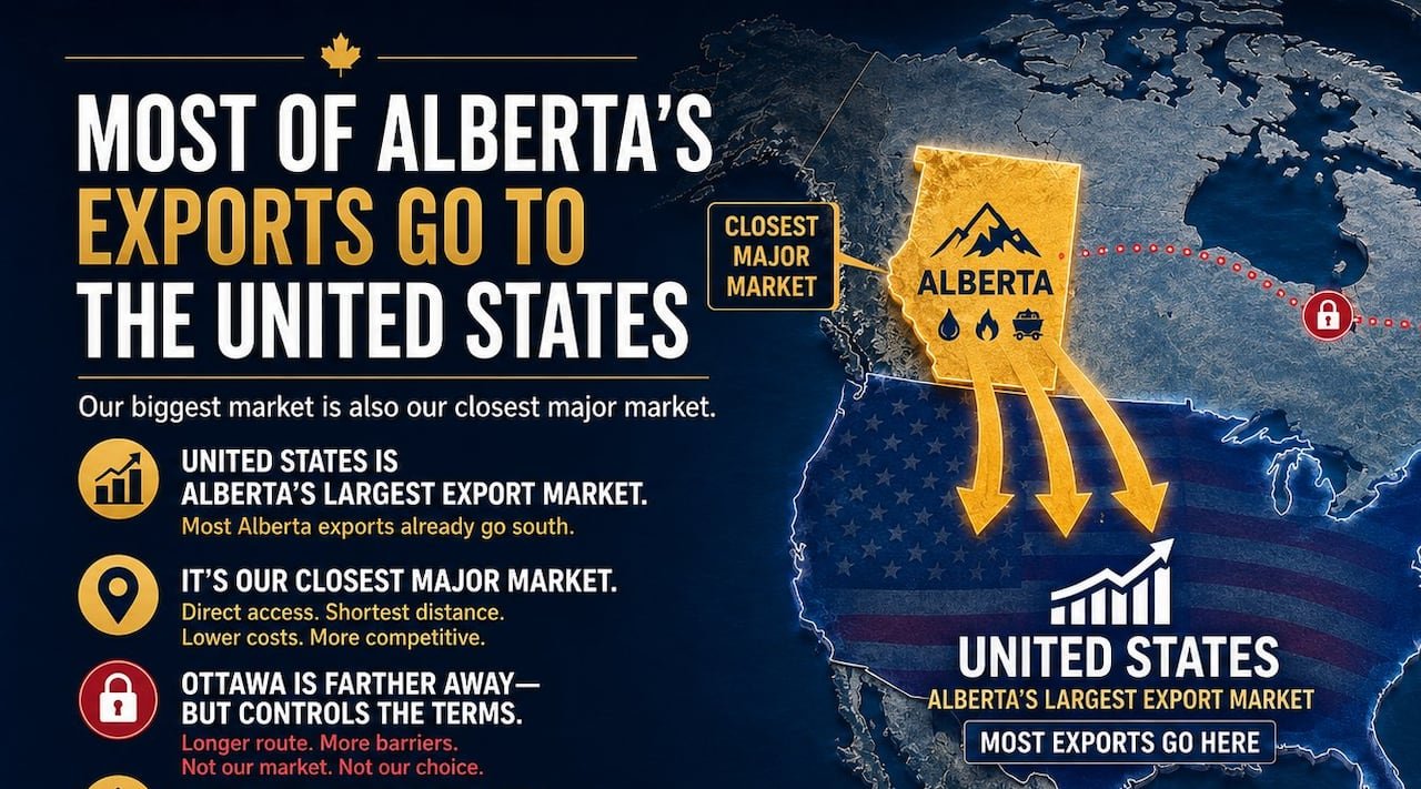 default-692 AI-generated map image of an oversized Alberta with large arrows shooting straight down to United States.
